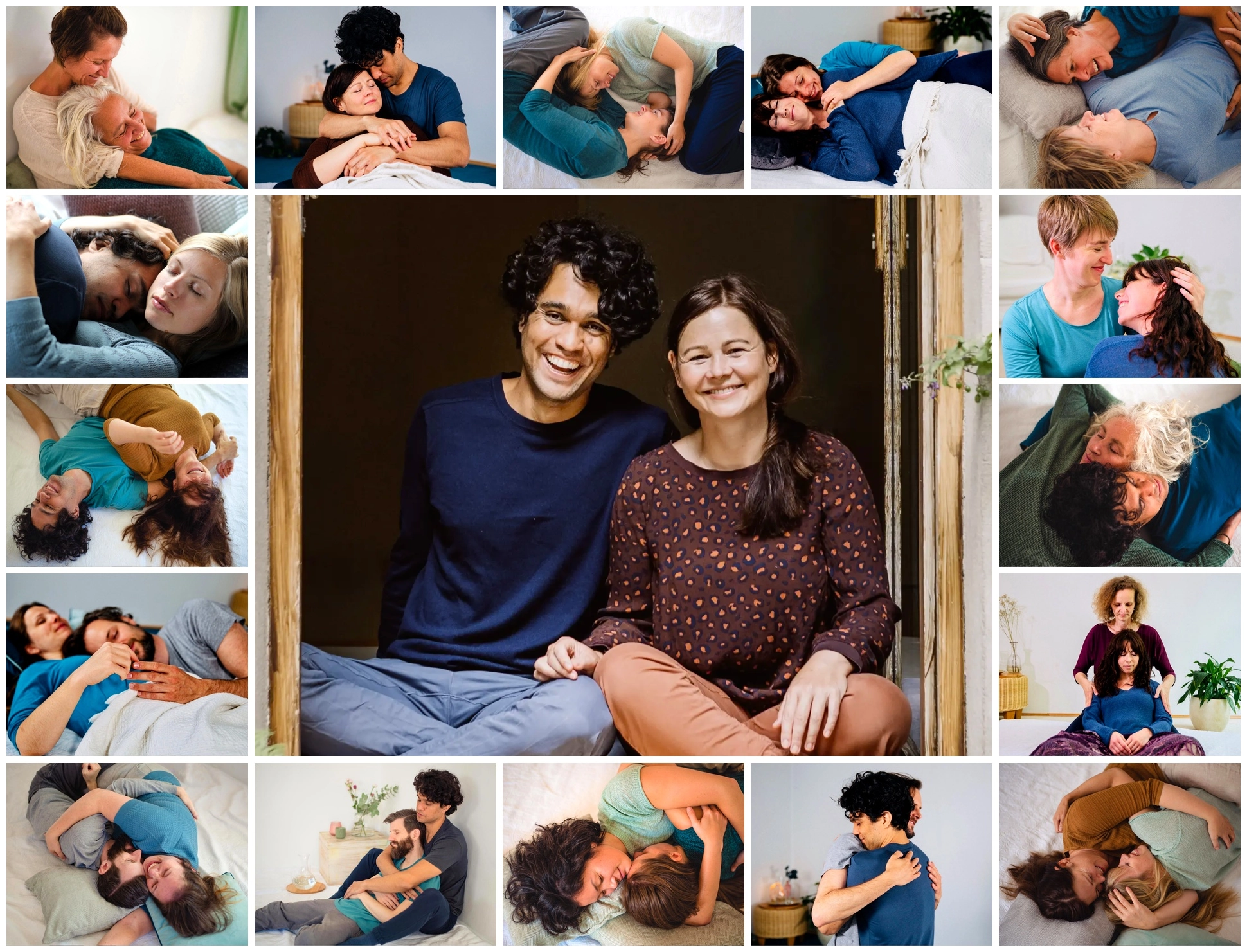 homepage-colage Kuschelraum, Kuscheltherapie, Ausbildung, Facilitating, Workshops, Kuschelpartys,